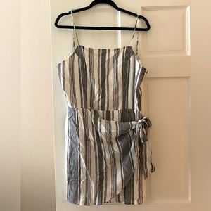 Greg and white stripped mini dress with wrap tie